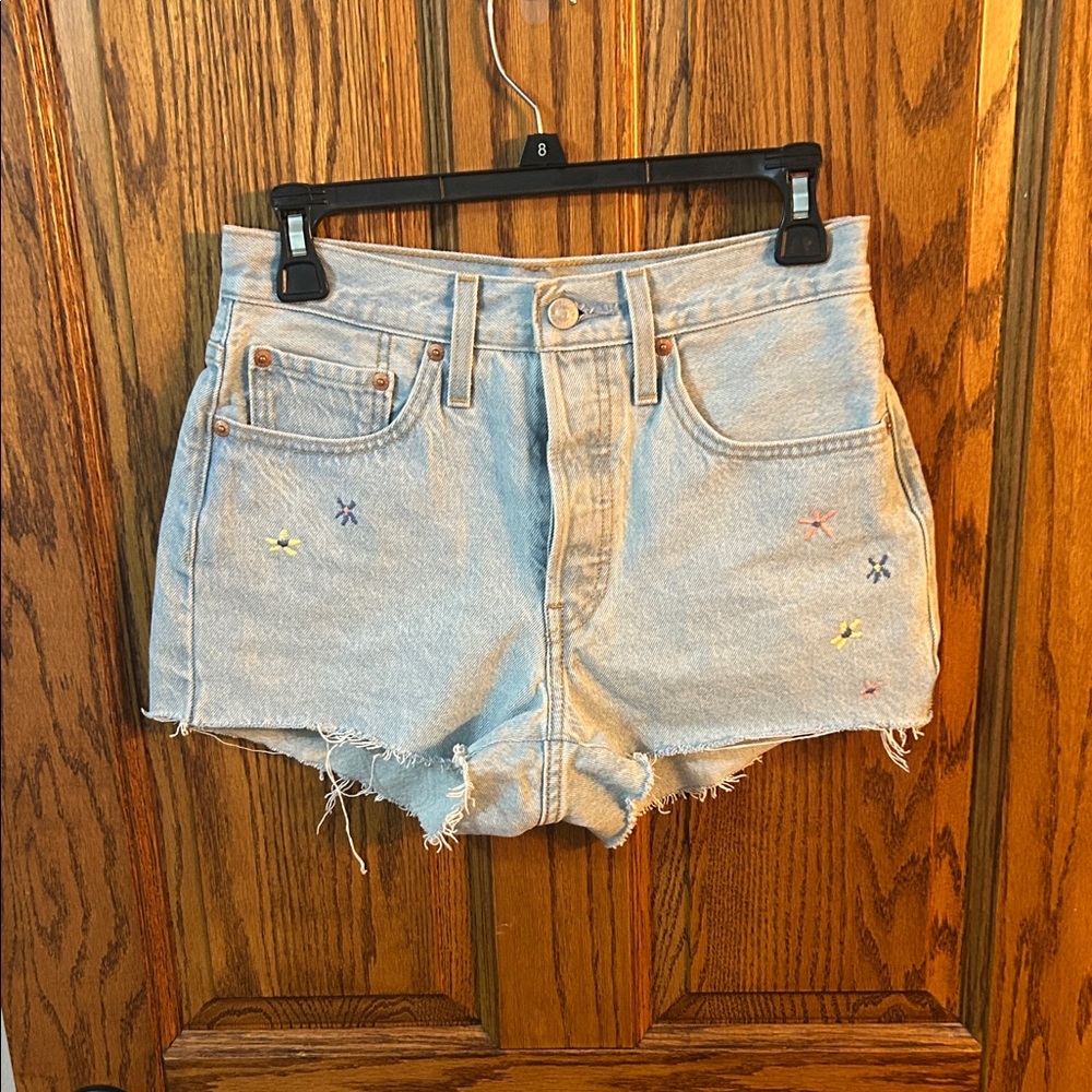 Levi's Light Blue Denim Shorts with Embroidery
